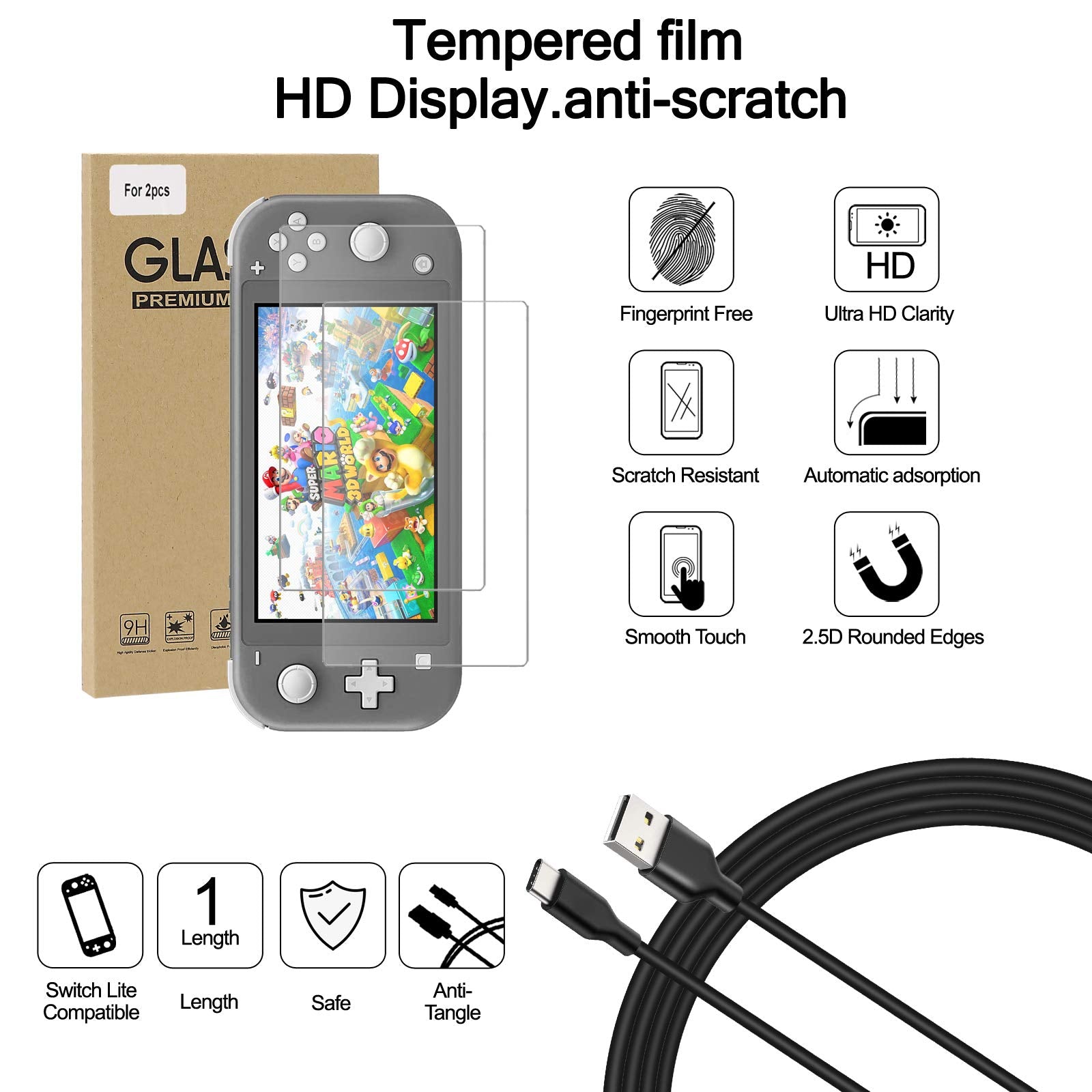 Switch Lite Accessories Bundle, Kit with Carrying Case,TPU Case Cover with Screen Protector,Charging Dock,Playstand, Game Card Case, USB Cable, Stylus,Thumb Grip Caps for Nintendo Switch Lite (Black)