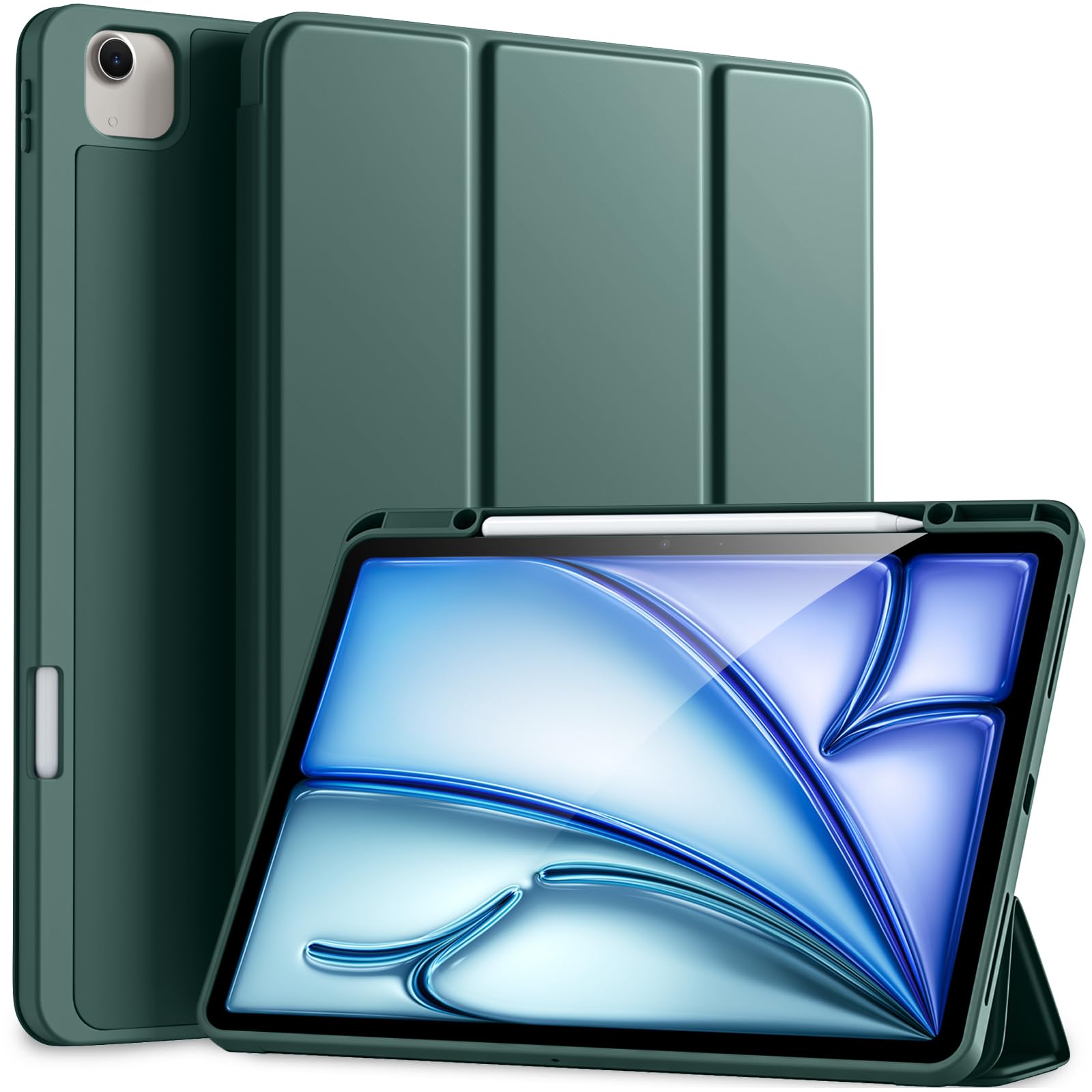 Akkerds Compatible for iPad Air 13 Inch Case (M4/M3/M2) 2026/2025/2024 with Pencil Holder, Trifold Stand Protective Cover/Soft TPU Back for iPad Air 13 Case, Supports Touch ID, Auto Wake/Sleep, Black