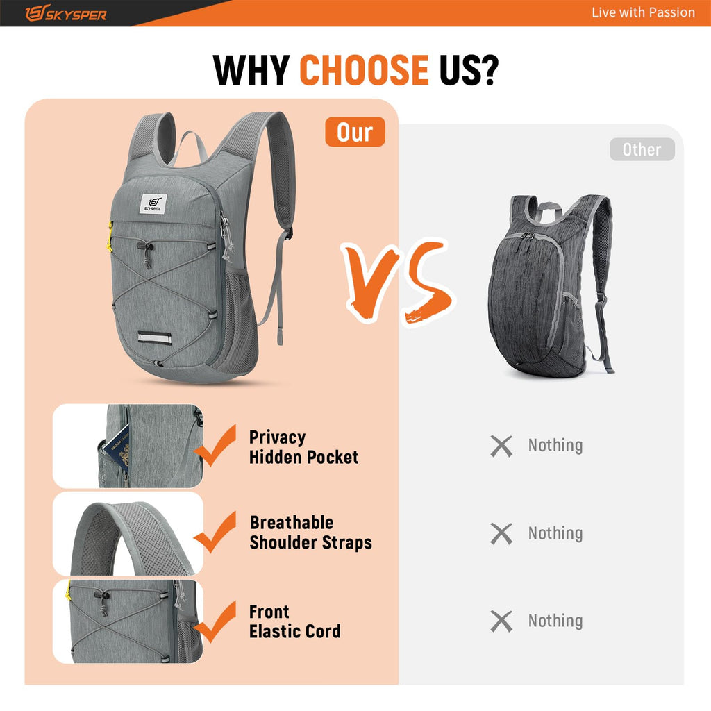 SKYSPER Foldable Hiking Backpack - 10L/15L Small Lightweight Daypack Breathable Travel Backpacks