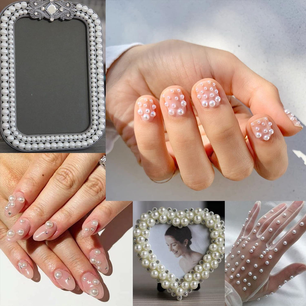 BELLEBOOST 5600pcs ABS Round Flat Back Beige Pearls Kit with Pickup Tools for Nail Art, Face, Body Decorations
