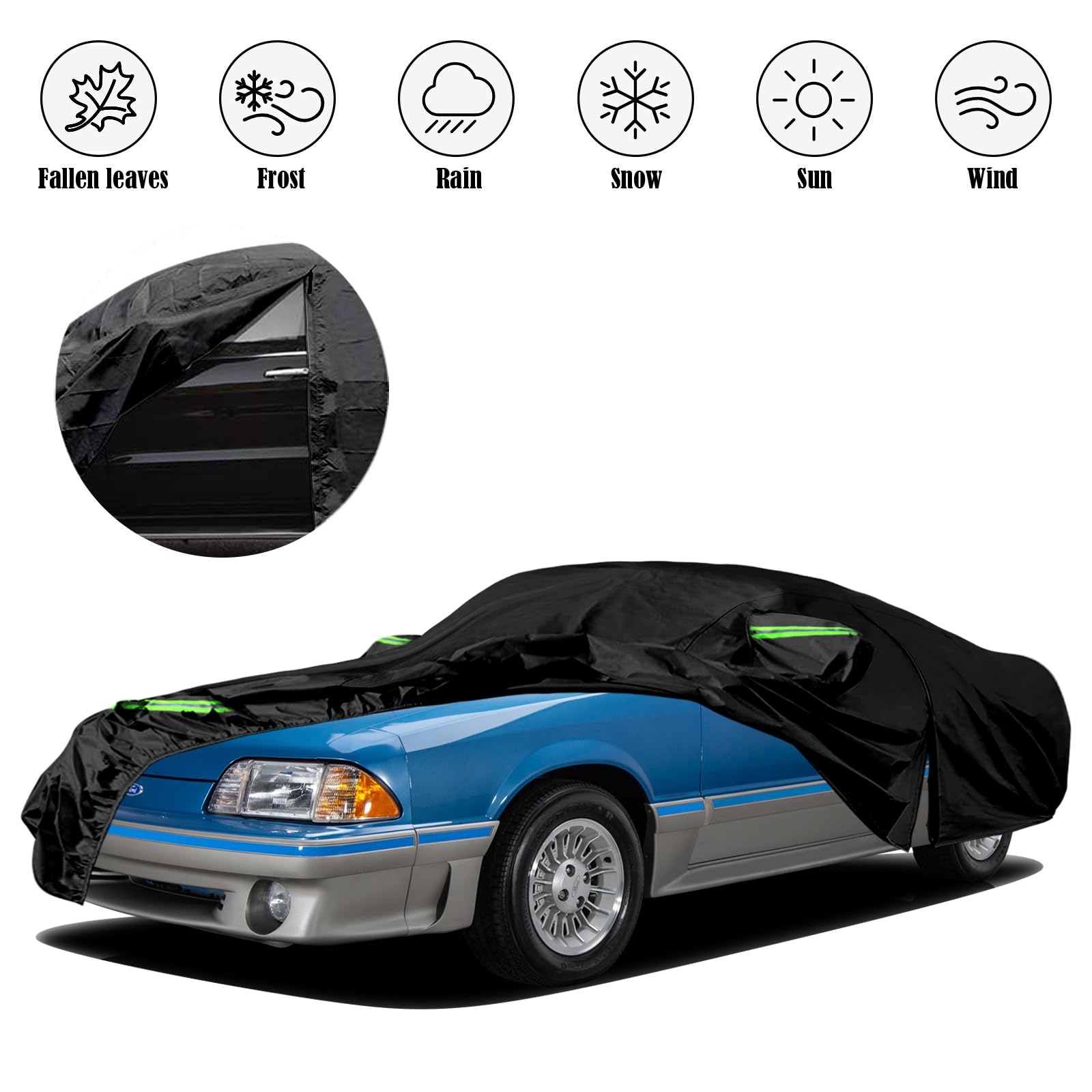 Waterproof Car Cover Replace for 1964-1978 Ford Mustang, 6 Layers All Weather Custom-Fit Mustang Full Car Covers with Zipper Door for Snow Rain Dust Hail Protection (1964-1978)