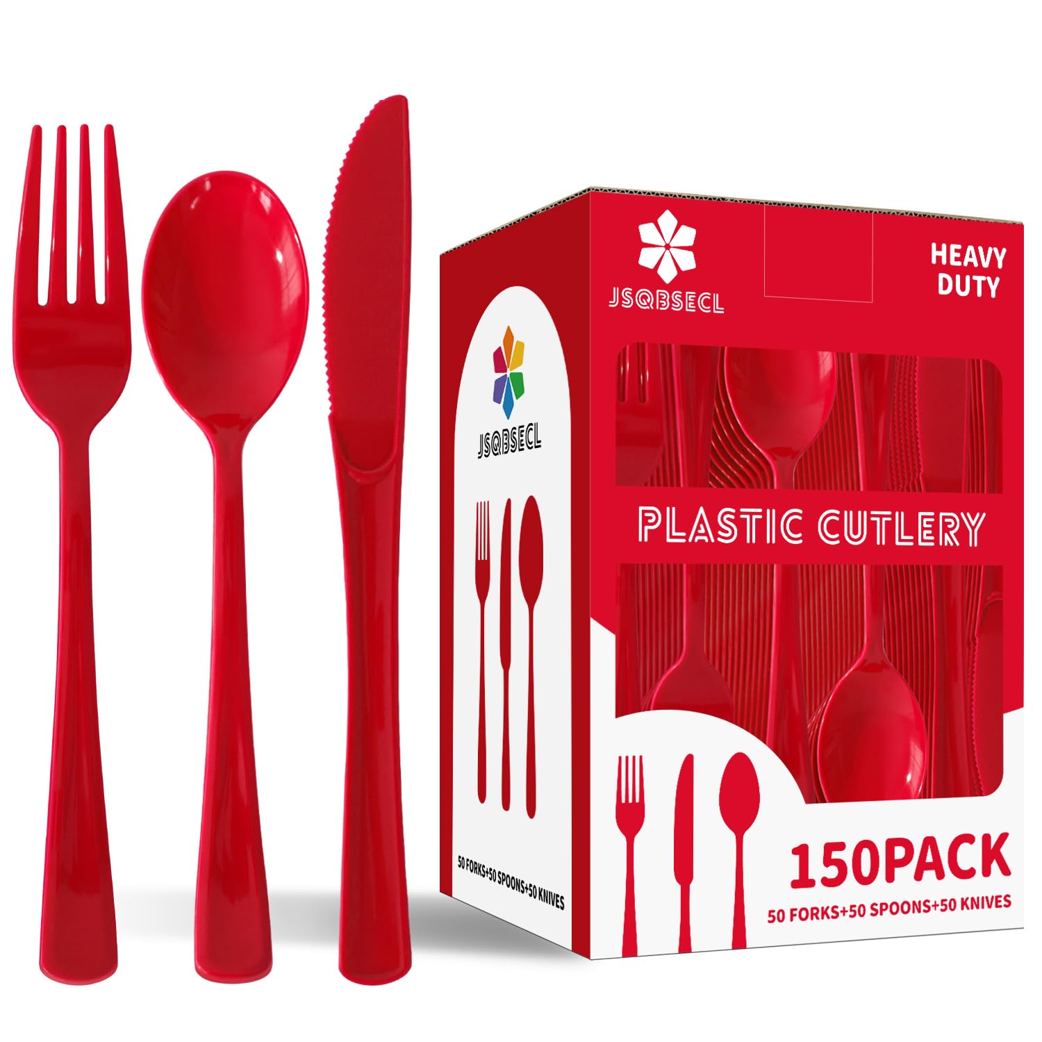 150 Pack Plastic Silverware,Disposable Cutlery Set Heavy Duty Utensil Sets 50 Forks 50 Knives 50 Spoons for Brithday, Wedding,Home School Party Picnics Restaurant Outdoor Events (Black)
