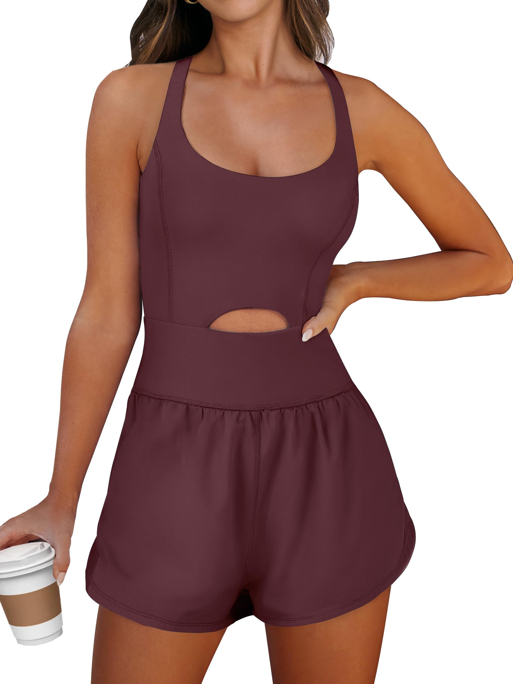 Caracilia Women's Workout Athletic Romper Summer Sets Short Jumpsuits Onesie Running Outfits Exercise Gym 2026 Trendy Clothes