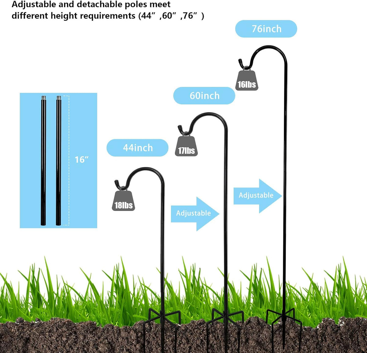Outdoor Shepherd Hook Bird Feeder Pole with 5 Prongs