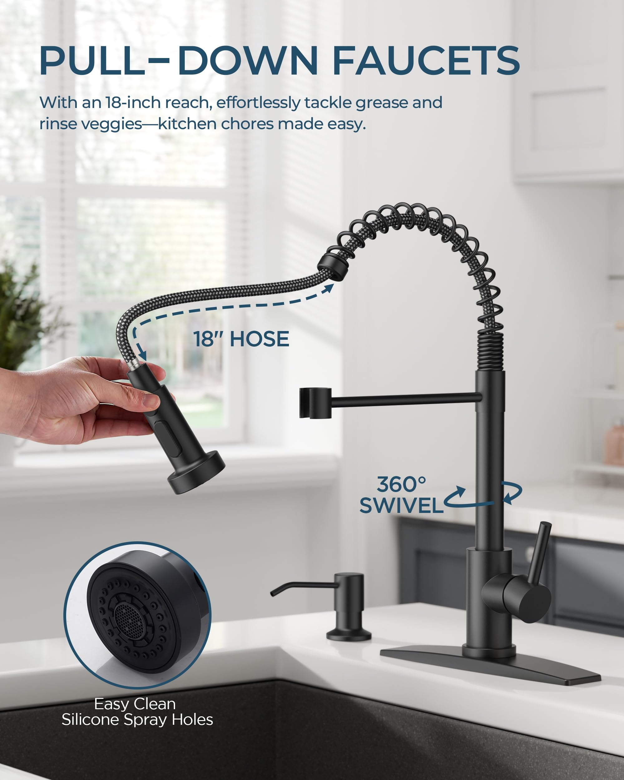 FORIOUS Kitchen Faucet with Soap Dispenser, Gold Stainless Steel Single Handle Modern Spring Commercial Sink Faucet with Pull Down Sprayer for Laundry & Utility Room RV Camp Bar Farmhouse