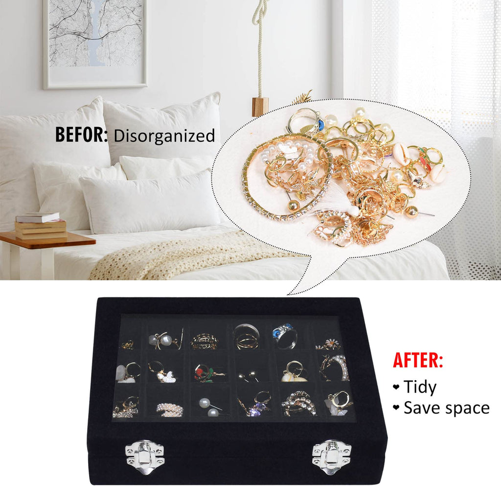 Vicoter Velvet Jewelry Box 24 Grid Jewelry Ring Display Organiser Box Tray Holder Earrings Storage Case for Girls Wife Mom Women (Beige)