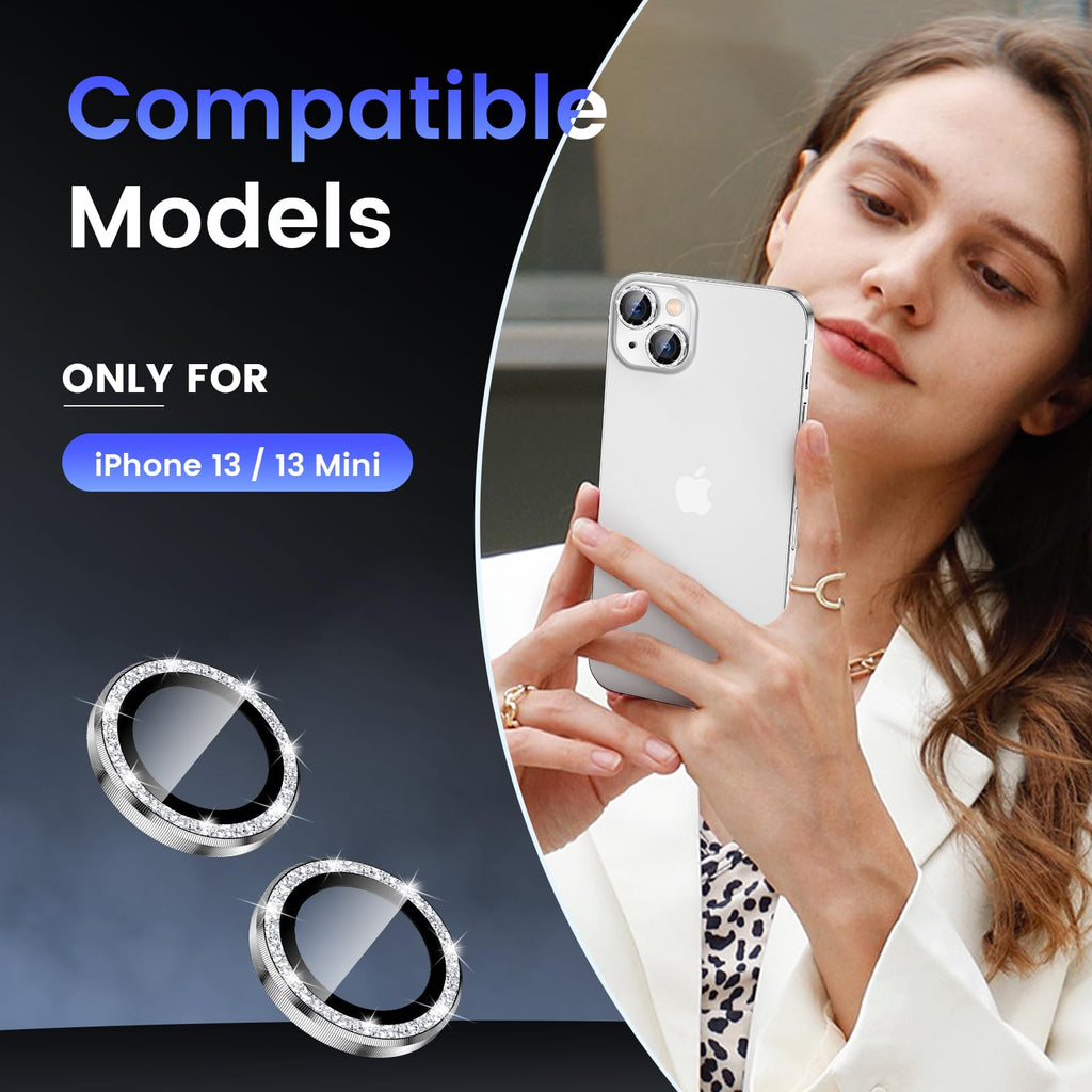 Tensea for iPhone 13 mini/iPhone 13 Camera Lens Protector, 9H Tempered Glass Camera Cover Screen Protector Metal Individual Ring for iPhone 13mini 5.4 inch /13 6.1 inch