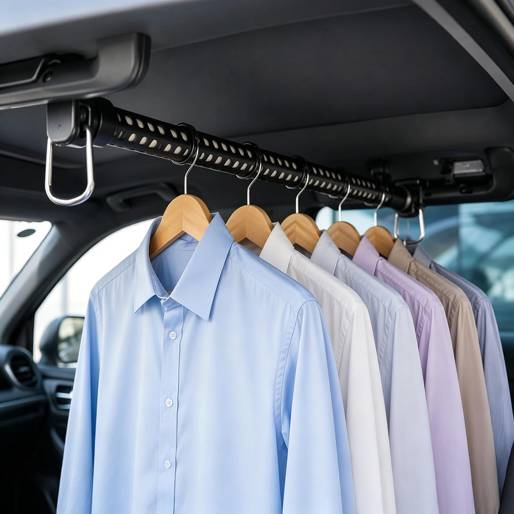 Car Clothes Hanger Bar, 30-63 Inches Expandable Heavy Duty Car Clothes Rack for Car Travel - Adjustable Clothes Storage Hanger Automotive Travel Hanging Rack for Most Cars,Trucks,SUVs,Road Travelers