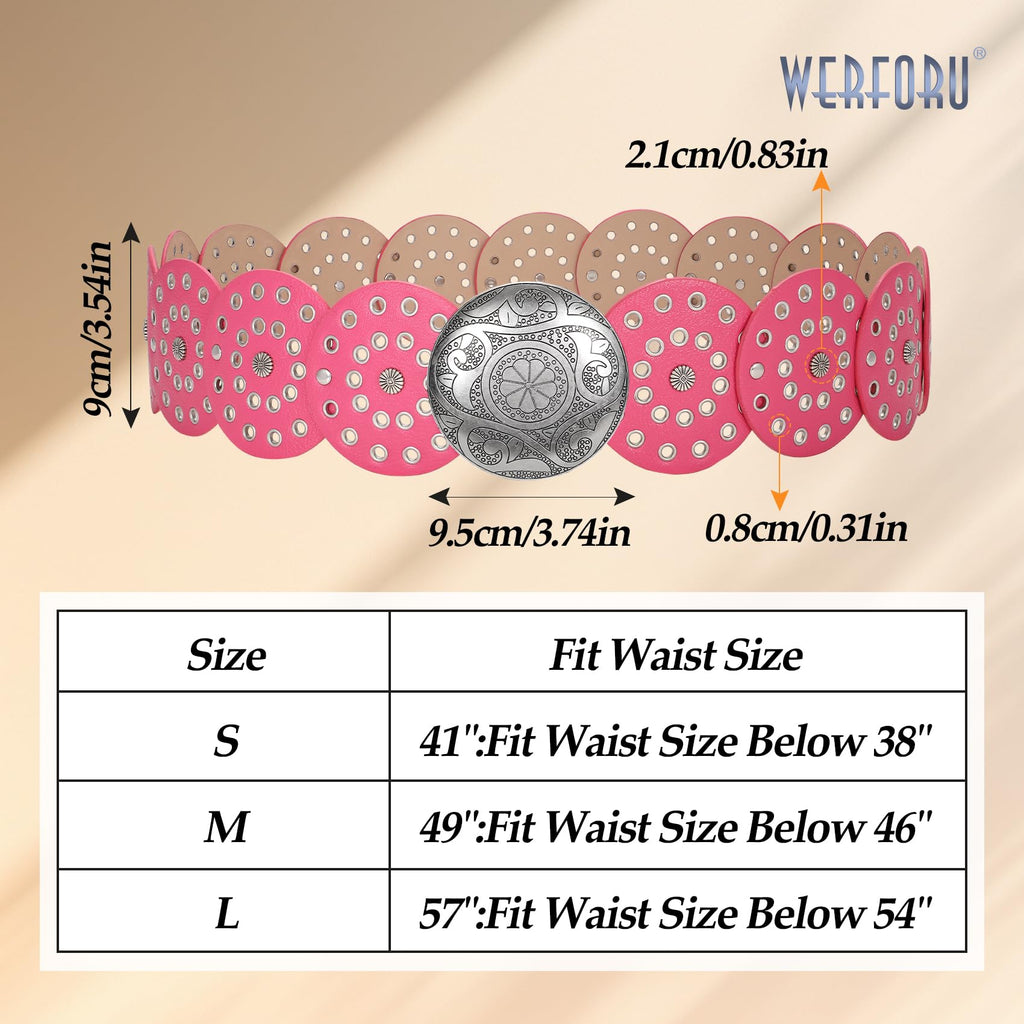 WERFORU Women Vintage Leather Belt Western Disc Waist Belts Ladies Western Belt Boho Belt for Dress Jean-