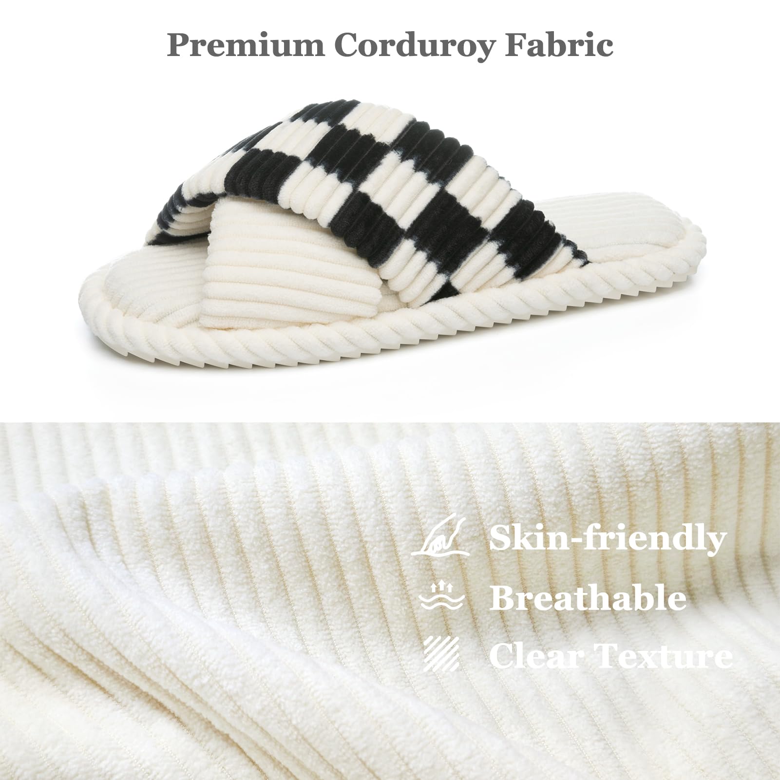 GOEWY Slippers for Women Memory Foam House Bedroom Corduroy Crossbands Open Toe Slides Sandals Shoes Comfy Trendy Gift for womens Anti-Skid sole