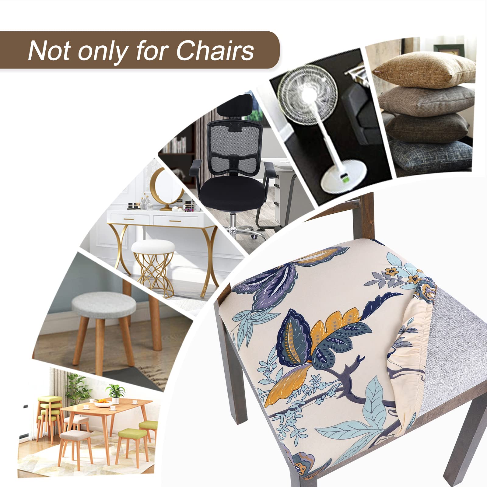 SearchI Seat Covers for Dining Room Chairs Stretch Printed Chair Seat Covers Set of 2, Removable Washable Upholstered Chair Seat Protector Cushion Slipcovers for Kitchen, Office(Ball Flower)