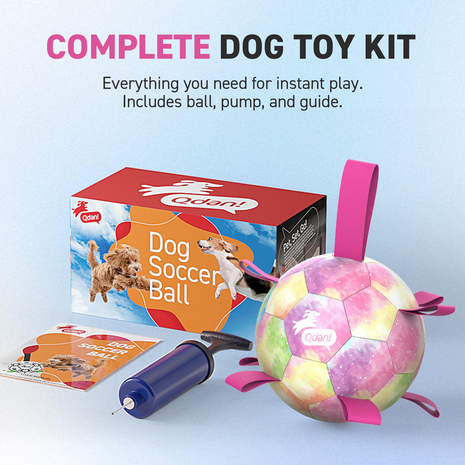 QDAN Dog Toys Soccer Ball with Straps, Durable Dog Balls for Tug of War, Puppy Birthday Gifts, Dogs Water Toy Small Dogs-Rainbow（5 Inch）
