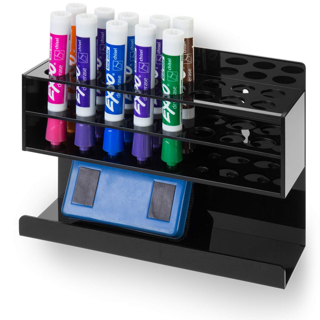 MyGift Dry Erase Marker Holder 10 Slots Whiteboard Marker Holder for Wall Dry Erase Eraser Holder Wall Mount Black