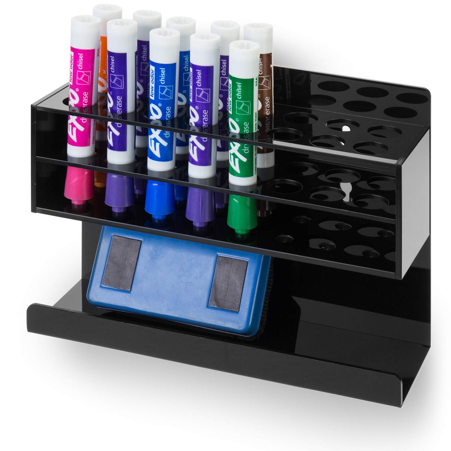MyGift Dry Erase Marker Holder 10 Slots Whiteboard Marker Holder for Wall Dry Erase Eraser Holder Wall Mount Black
