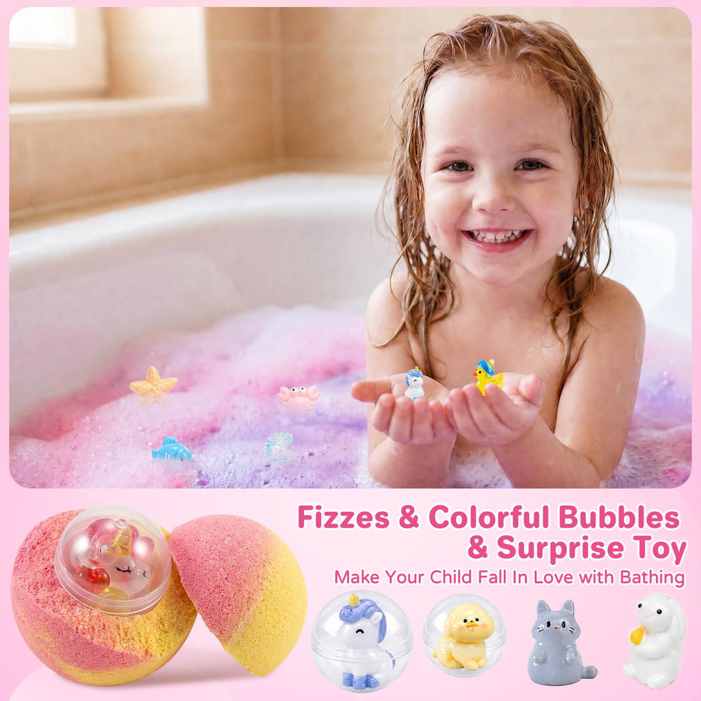 Bath Bombs for Kids with Surprise Inside, 24 Pack Kids Bath Bombs with Toys Inside Gift Set, Kid Bubble Bath Fizzy for Girls Boys with Bath Toys (Classic Edition)