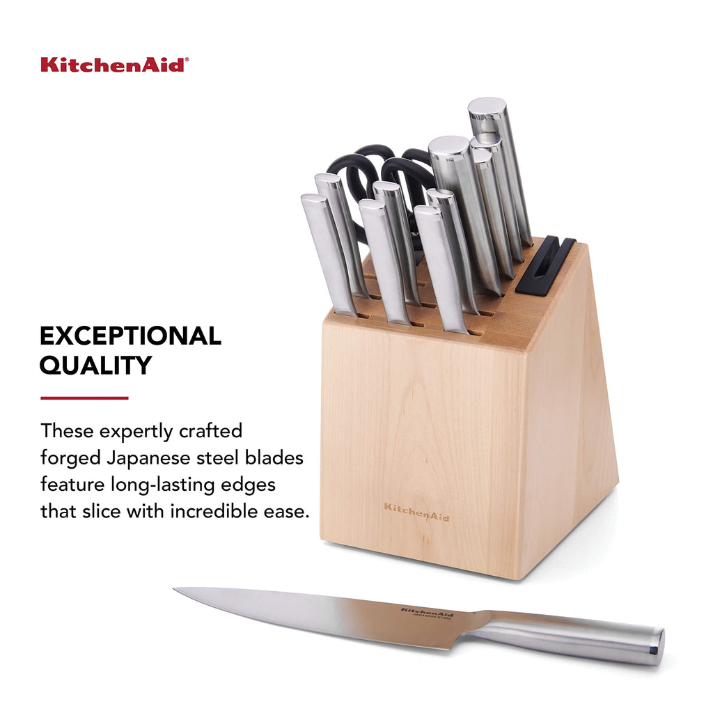 KitchenAid Gourmet Knife Block Set with Built-in Sharpener, 15-Piece, Stainless Steel