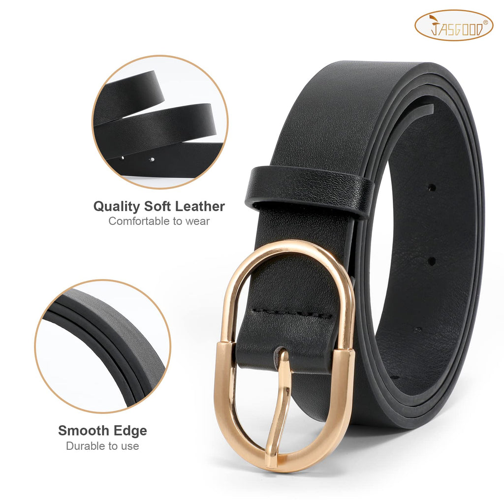 JASGOOD Women’s Leather Belts for Jeans Pants Fashion Ladies Belt with Gold Buckle