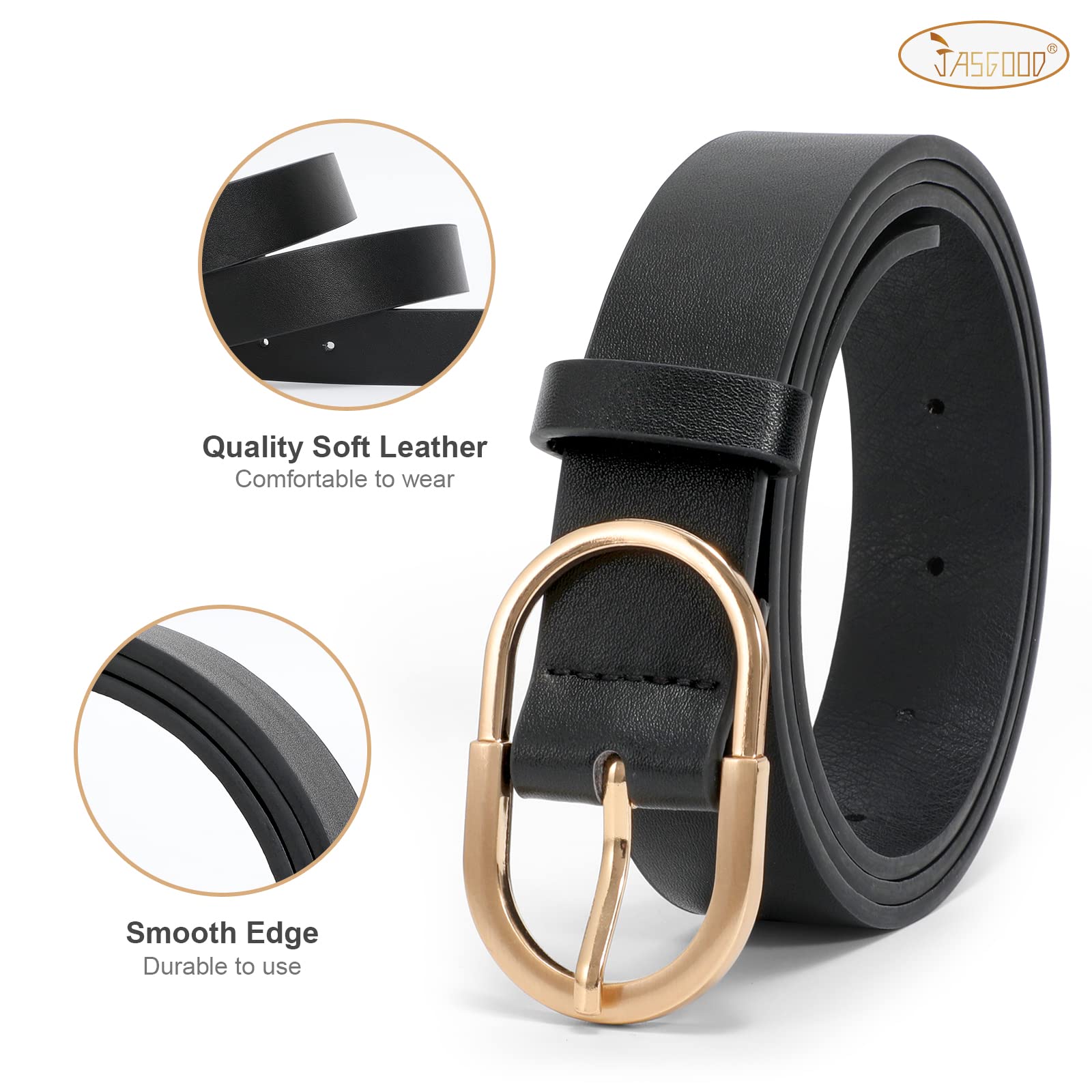 JASGOOD Women’s Leather Belts for Jeans Pants Fashion Ladies Belt with Gold Buckle
