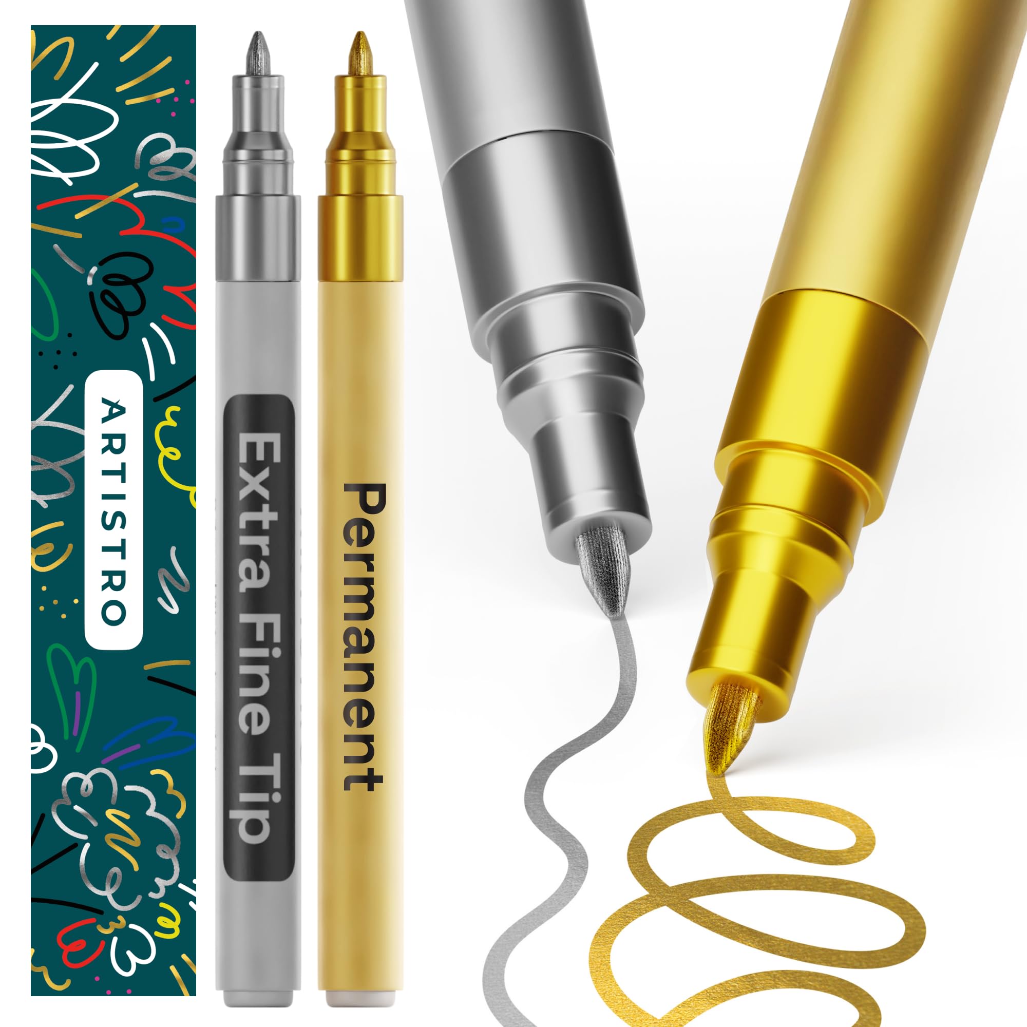 ARTISTRO 2 Black Permanent Marker - Waterproof Markers for Tire, Fabric, Rocks, Glass, Ceramic, Wood, Paper - Oil Based Paint Pens - Medium Tip 3mm