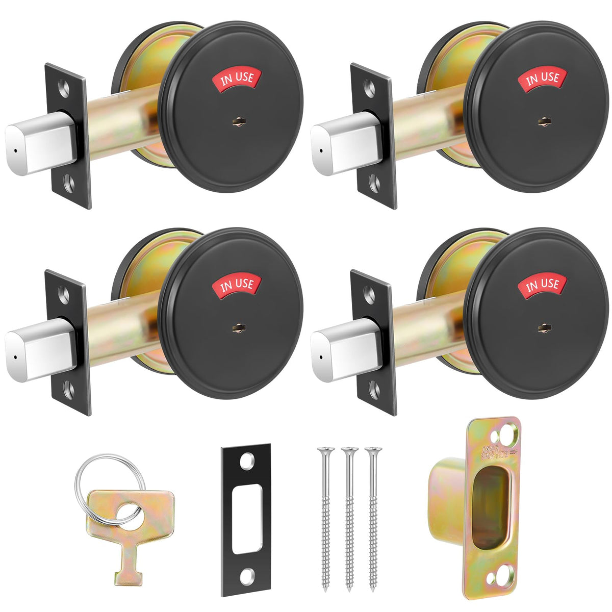 Tandefio 1 Pcs Vacant Occupied Bathroom Lock, in Use Deadbolt with Occupancy Indicator, 304 Stainless Steel, Fit Door Thickness 1 3/8" to 2", Not Adjustable, for Restaurants, Hotels, Offices (Black)