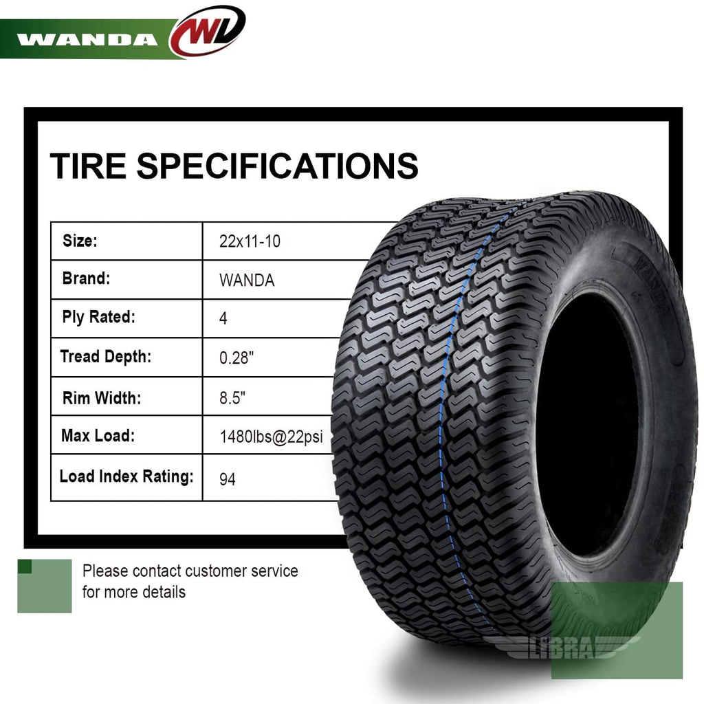 WANDA 11x4-5 Zero Turn Lawn Mower Utility Cart Turf Tire 11x4x5 11x4.00-5/4 Ply - 13204