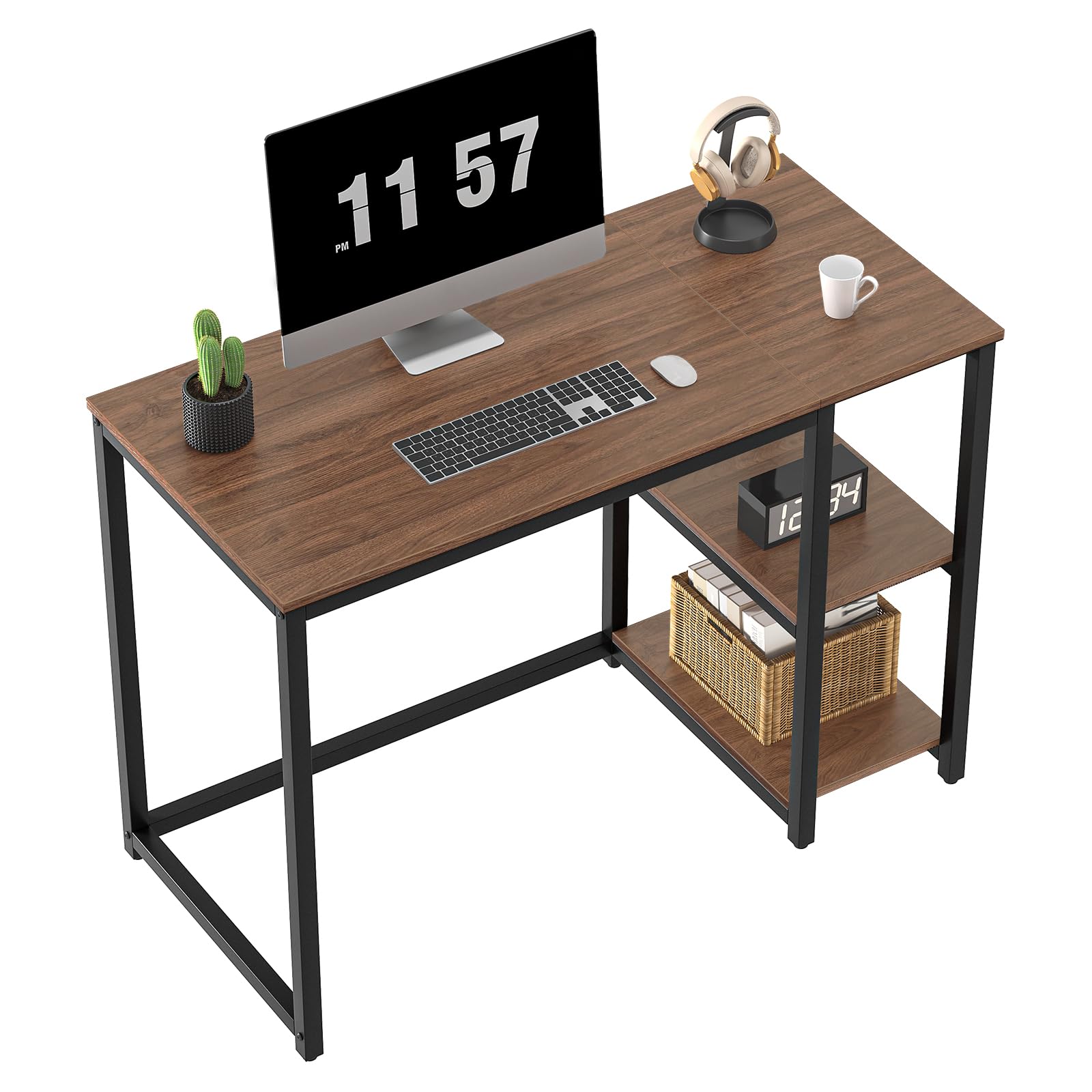 SINPAID 40 Inch Small Gaming Desk with Shelves for Small Spaces, Easy Assembly Study Desk, Sturdy Writing Desk for Bedroom & Home Office, Black