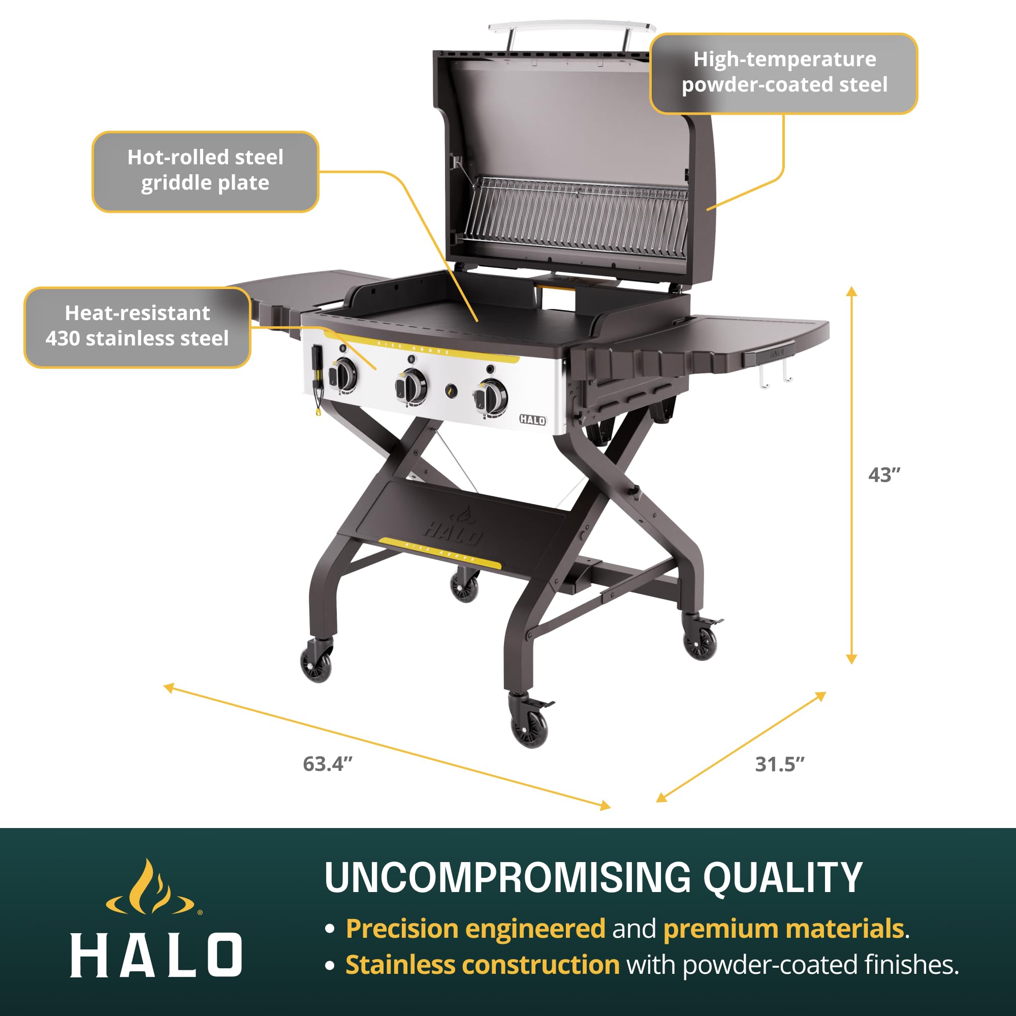 HALO Elite1B Outdoor Griddle | 2 Cooking Zones | 284sq. In. (21″ x 13.53″) Wind-Proof Cooking Surface | Portable Flat Top for Camping, Tailgates, and Patios | Propane Gas Grill | HZ-1007-ANA