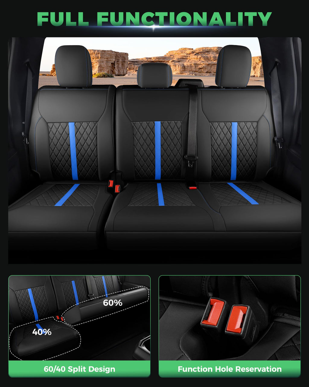 for Ford F150 Leather Seat Covers, Super Crew Cab XL XLT 2015-2020, F250 F350 F450 Super Duty Crew Cab 2017-2022,Custom Truck Seat Cover Full Set, Pickup Accessories, Black (Bucket Seat)