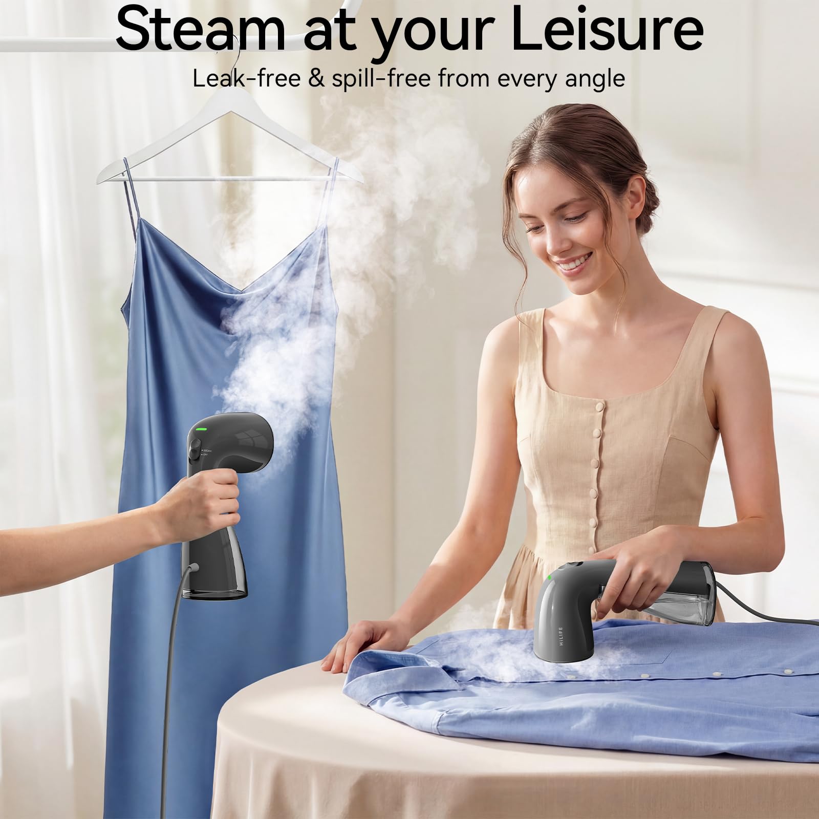 HiLIFE Steamer for Clothes, Portable Handheld Design, 240ml Big Capacity, 700W, Strong Penetrating Steam, Removes Wrinkle, for Home, Office and Travel(ONLY FOR 120V) (Olive Green)
