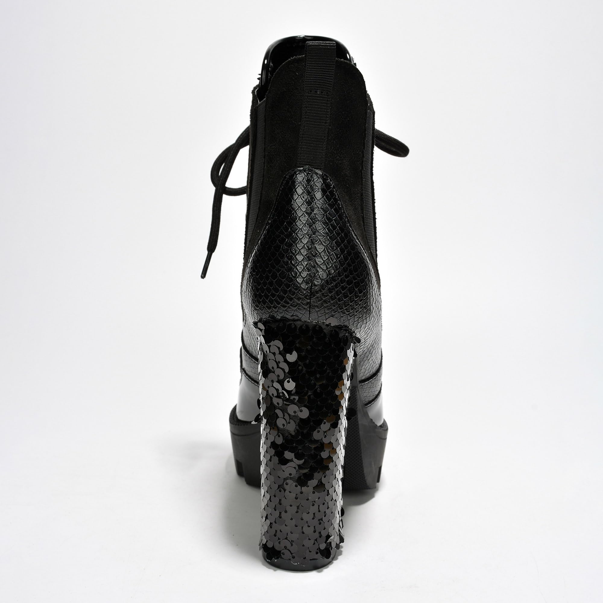 Cape Robbin Nell Heeled Boots for Women Sparkly Sequin Platform Chelsea Boots Women - Chunky Block Heels with Sequined Tongue and Heel - Stylish Glitter Ankle Boots for Women