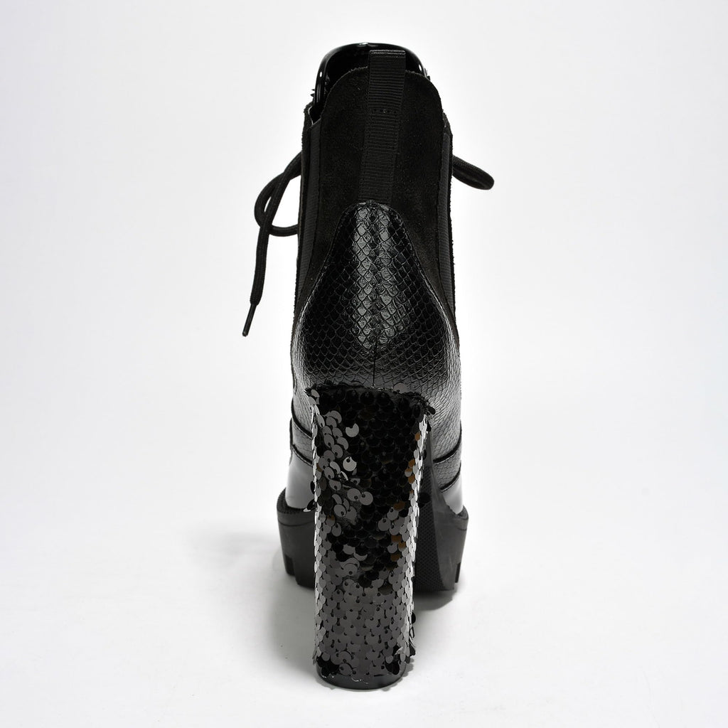 Cape Robbin Nell Heeled Boots for Women Sparkly Sequin Platform Chelsea Boots Women - Chunky Block Heels with Sequined Tongue and Heel - Stylish Glitter Ankle Boots for Women