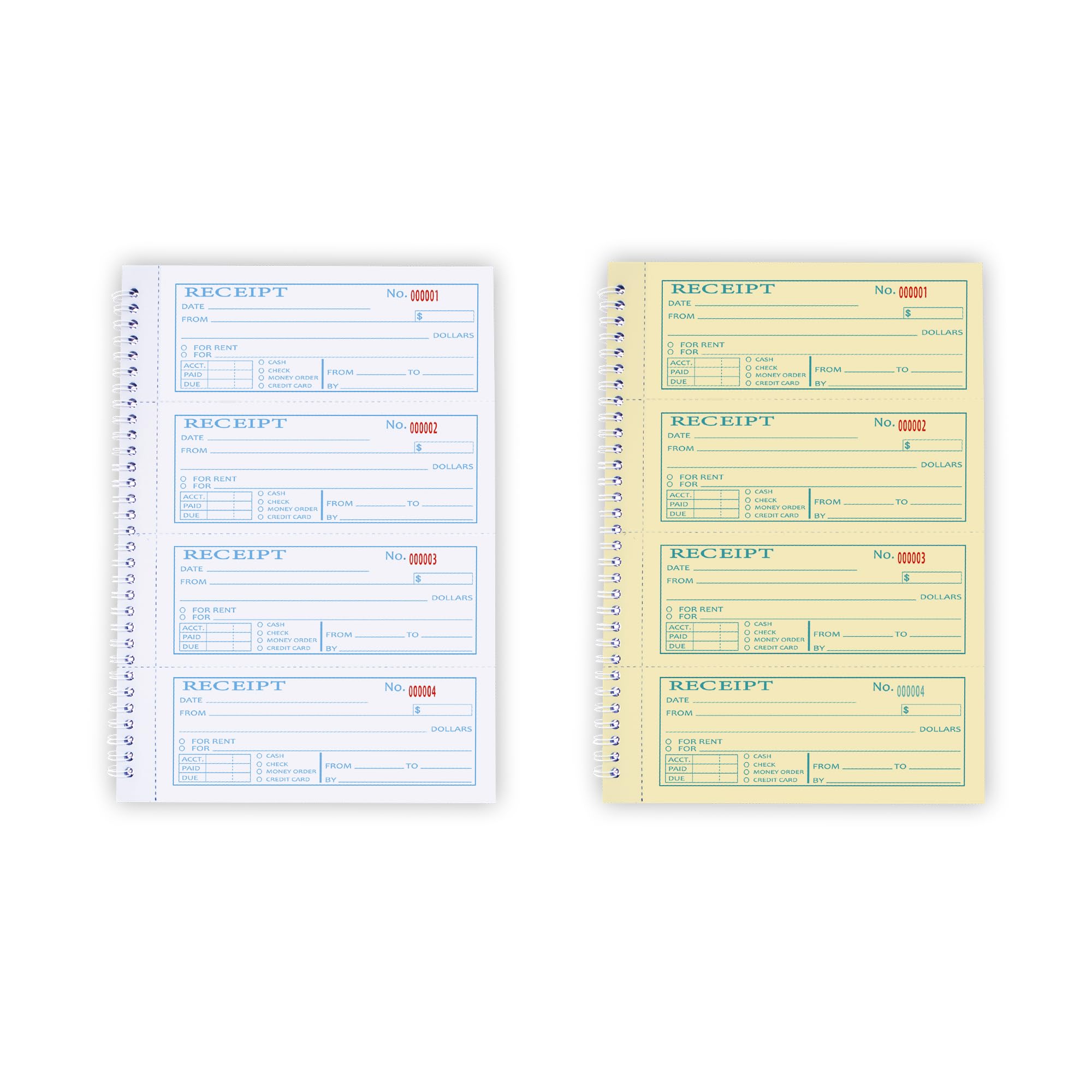 Large Money and Rent Receipt Book with Cardboard Insert,2-Part Carbonless,7.9”x11.2” Spiral Bound,200 Sets per Book,4 Receipts per Page for Office Supplier,Rent and Cash Transaction