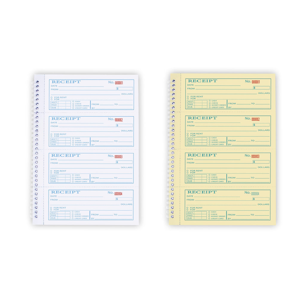 Large Money and Rent Receipt Book with Cardboard Insert,2-Part Carbonless,7.9”x11.2” Spiral Bound,200 Sets per Book,4 Receipts per Page for Office Supplier,Rent and Cash Transaction
