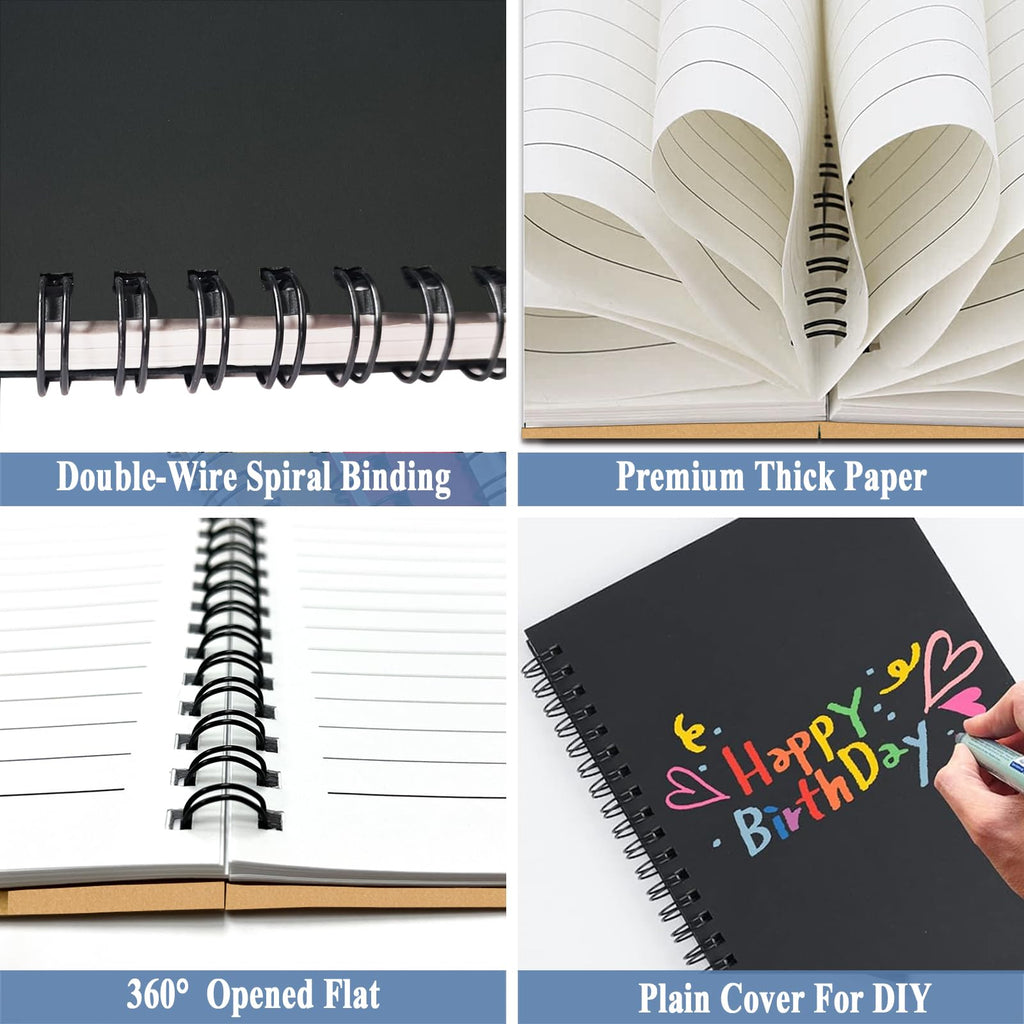 4Pack Small Spiral Notebook A5, 8.25x5.5” 120 Lined Pages Black & Red Wide Ruled Spiral Journal Bulk Blank Kraft Cover Spiral Bound Notebook & Writing Pads for Home Office Meeting Work Note Taking