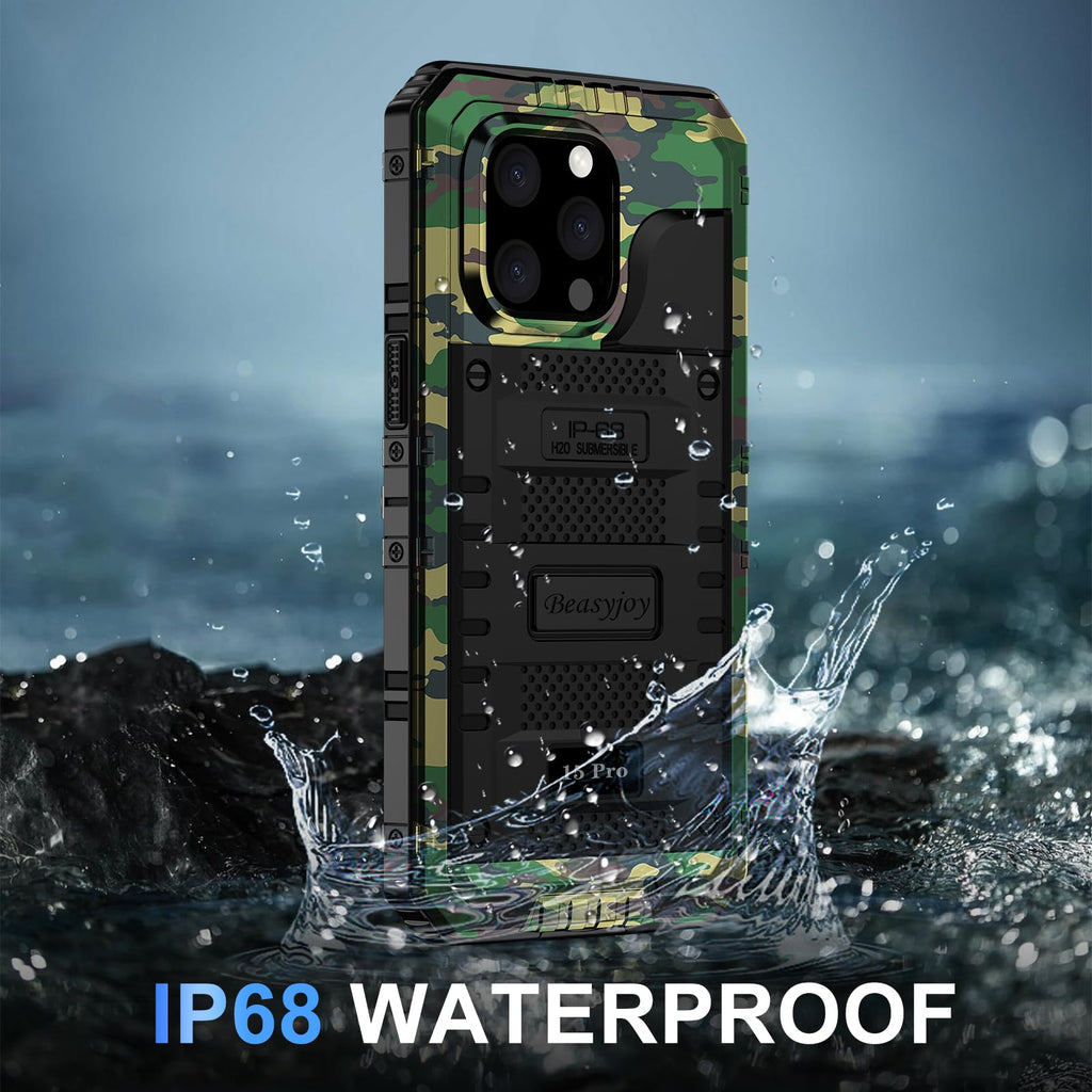 Beasyjoy for iPhone SE 2022/2020/ 8/7 Metal Case, Waterproof Heavy Duty Case with Screen Protector, Full Body Protection Military Grade Shockproof Defender Durable Sturdy Rugged Aluminum Cover, Black