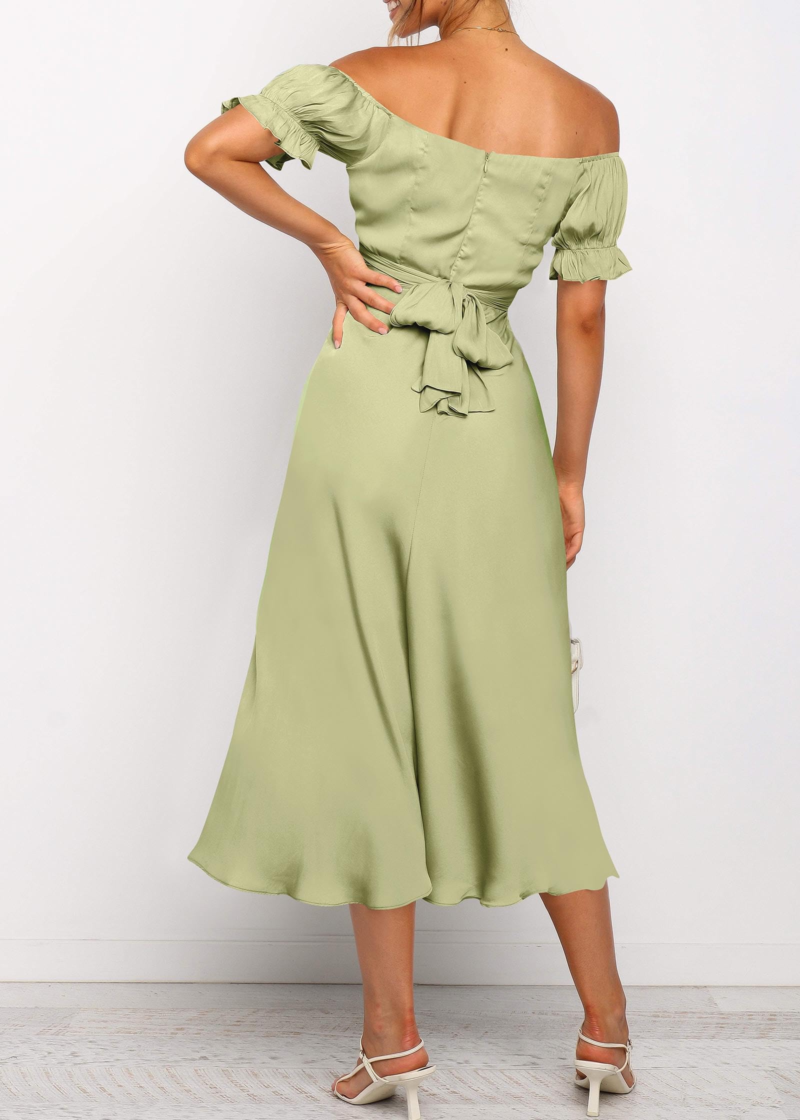 KIRUNDO Women's 2026 Spring Summer Satin Wedding Guest Midi Dress Off The Shoulder Wrap Party Cocktail Formal Prom Dresses