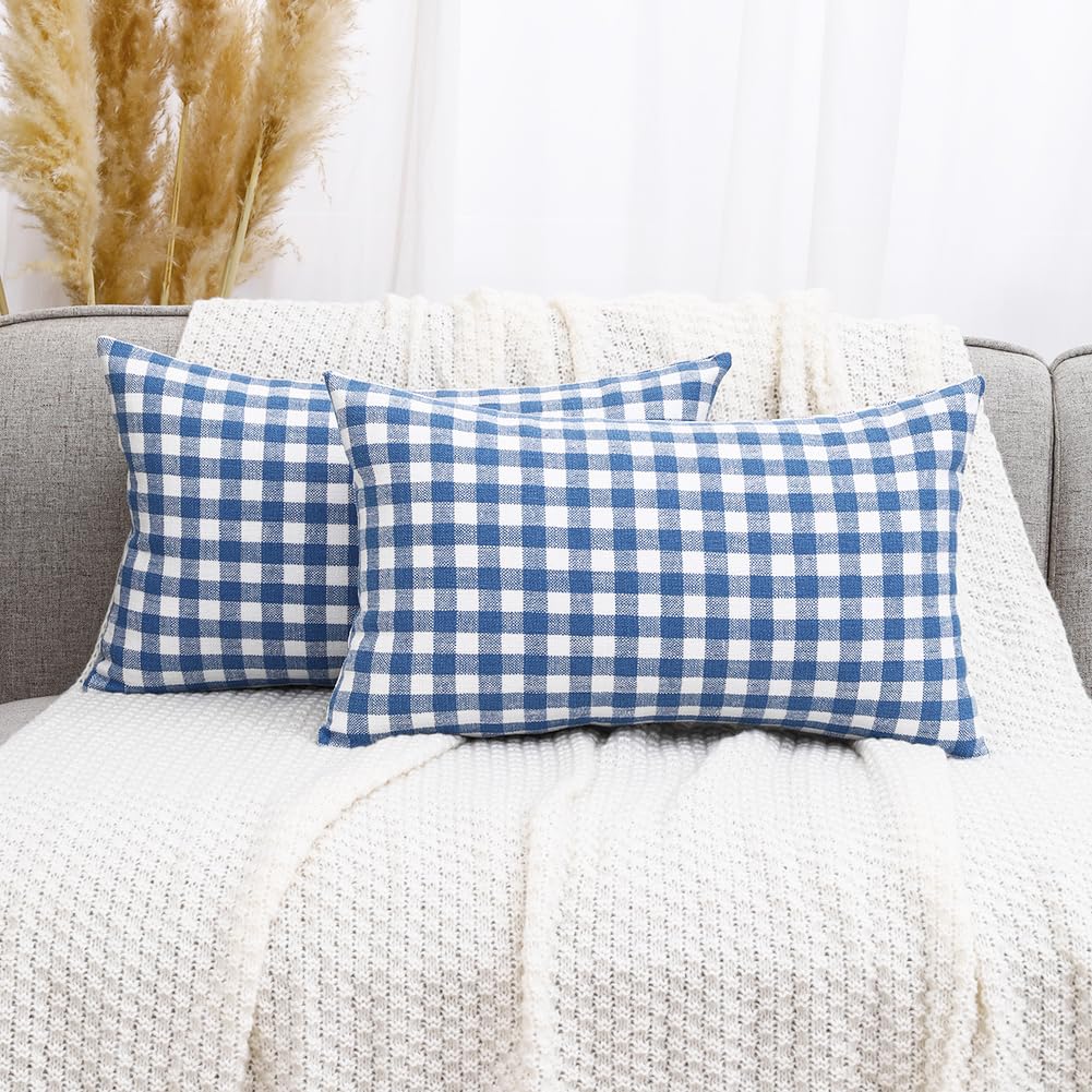 CARRIE HOME Black and White Buffalo Plaid Outdoor Pillow Covers 16x16 Set of 2, 16 x 16 Modern Farmhouse Decor Couch Pillows, Black White Winter Christmas Holiday Plaid Pillows (No Pillow Inserts)