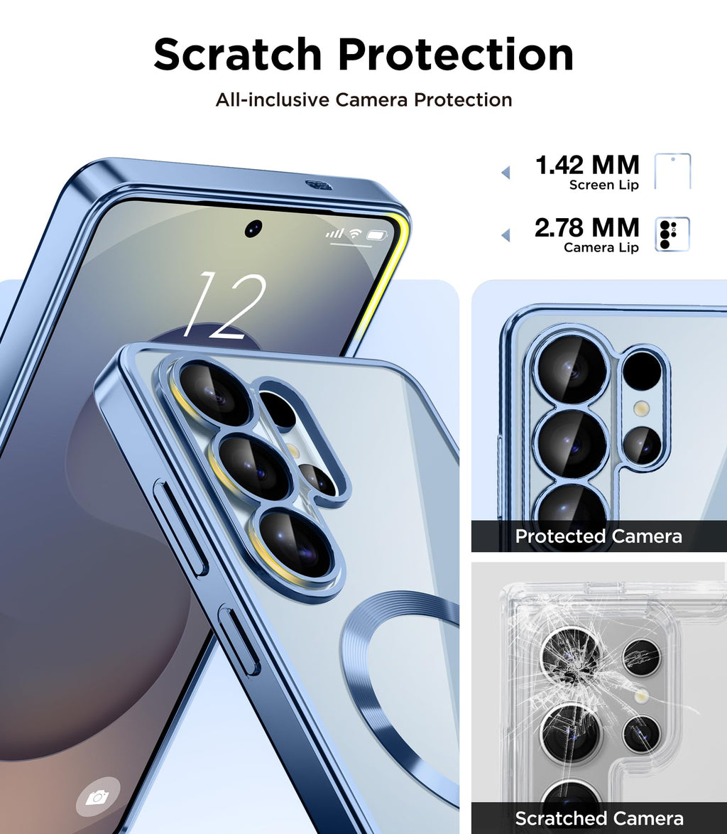 Magnetic Case Compatible with Samsung Galaxy S25 Ultra,Compatible with MagSafe,[Full Camera Protection][Screen Protector] Shockproof Plating Clear Phone Cover for Galaxy S25 Ultra(Black/Clear)