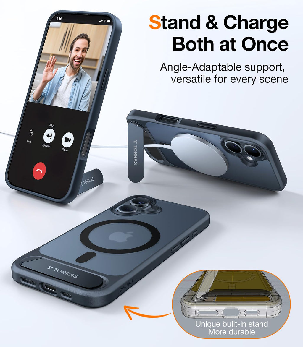 TORRAS for iPhone 13 Pro Max Case Translucent Black | Strong Magnetic & Seamless Stand, Fit for MagSafe, Military-Grade Drop Protection, Sturdy Adjustable Built-in Kickstand, Slim Matte Finish