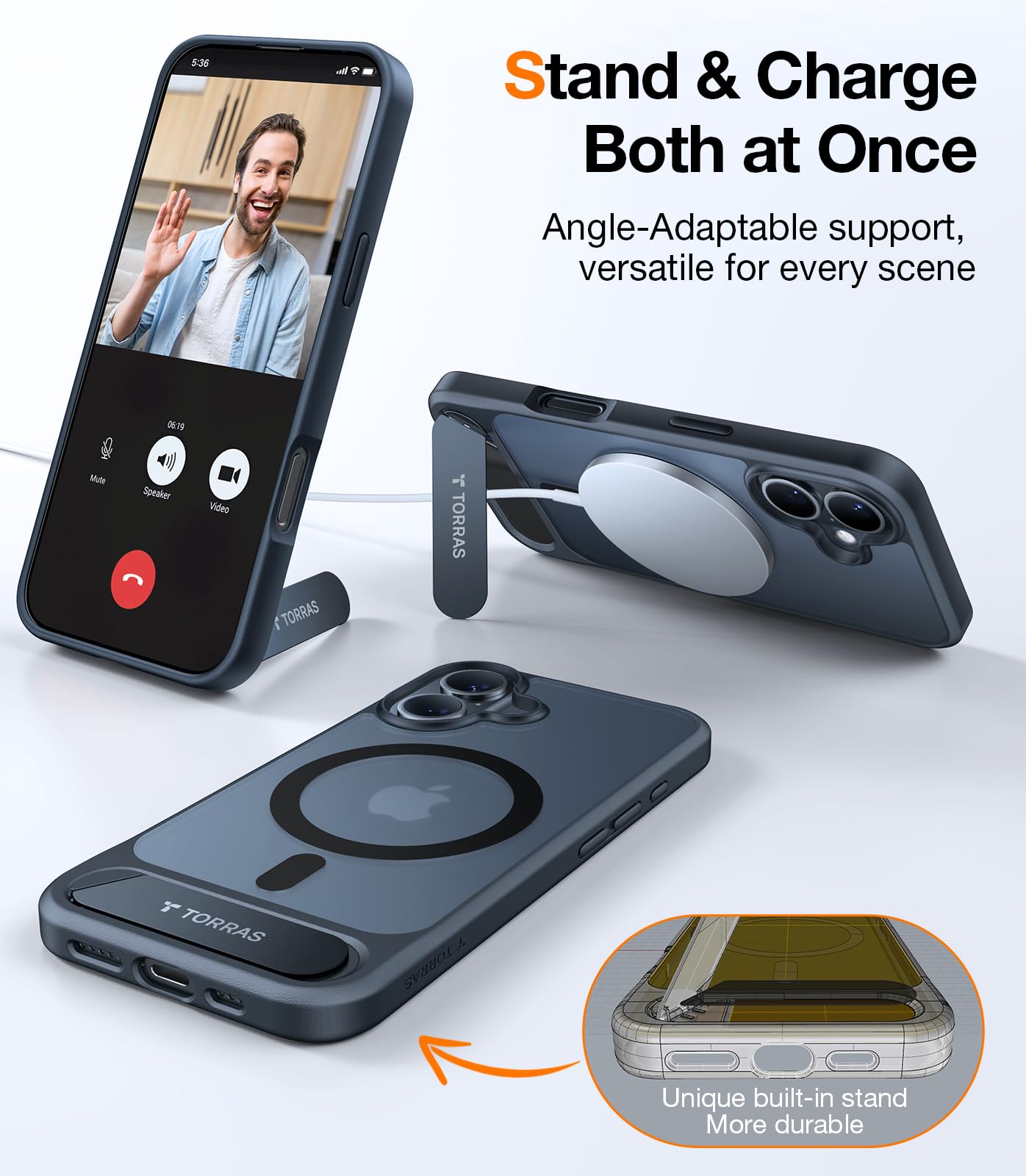 TORRAS for iPhone 13 Pro Max Case Translucent Black | Strong Magnetic & Seamless Stand, Fit for MagSafe, Military-Grade Drop Protection, Sturdy Adjustable Built-in Kickstand, Slim Matte Finish