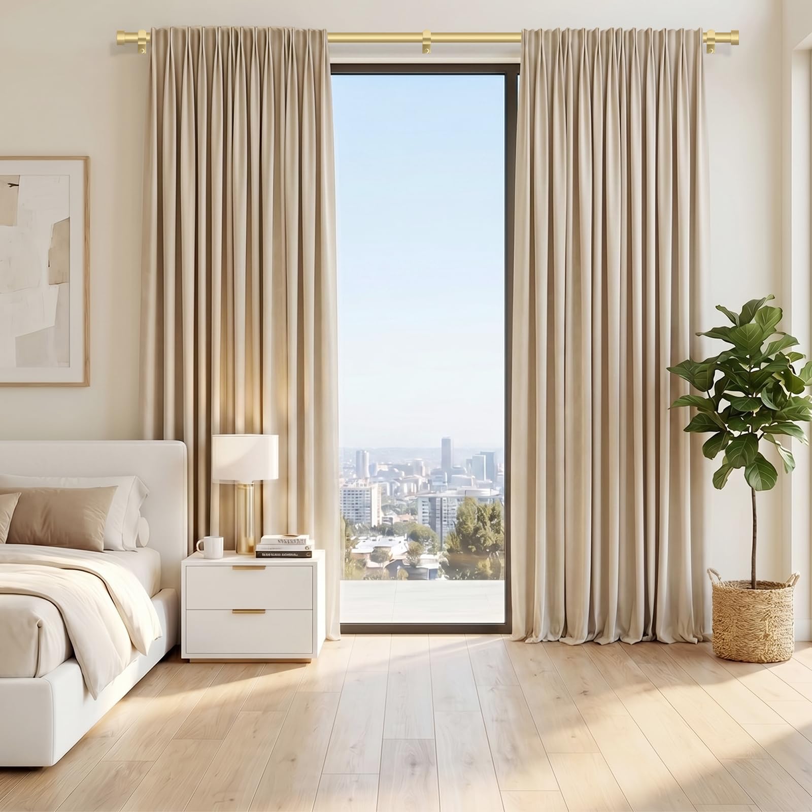 OLV Black Curtain Rod 36 to 45 Inch, 1 Inch Adjustable Modern Curtain Rods for Windows, Decorative Heavy Duty Window Treatment Rods with End Cap Finials, Telescopic Splicing Drapery Pole, Easy Install