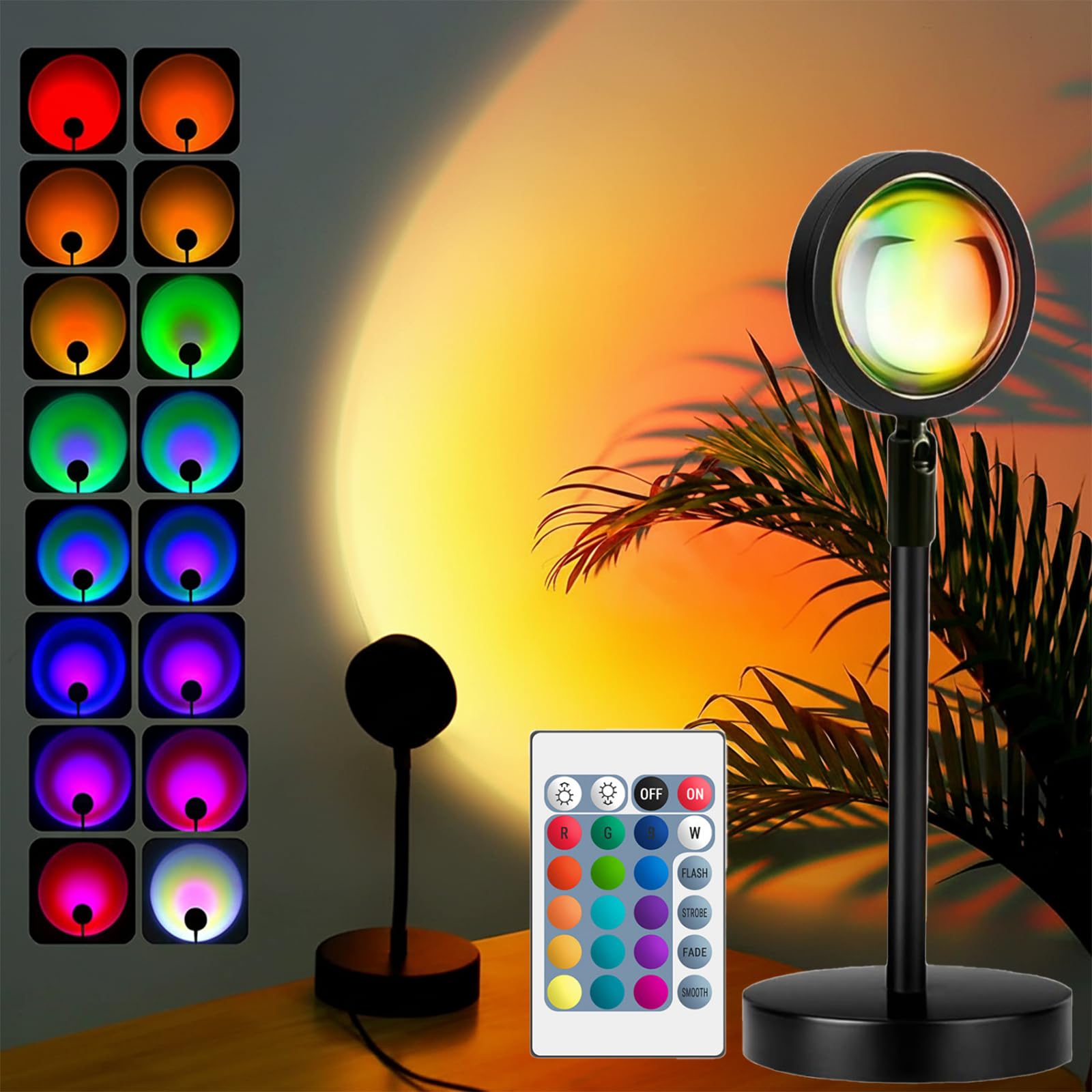 JIMEI Sunset Lamp Led Lights for Bedroom Aesthetic Room Decor Night Light Living Room Sun Sunlight Projector Christmas Decorations Gifts Party Orange