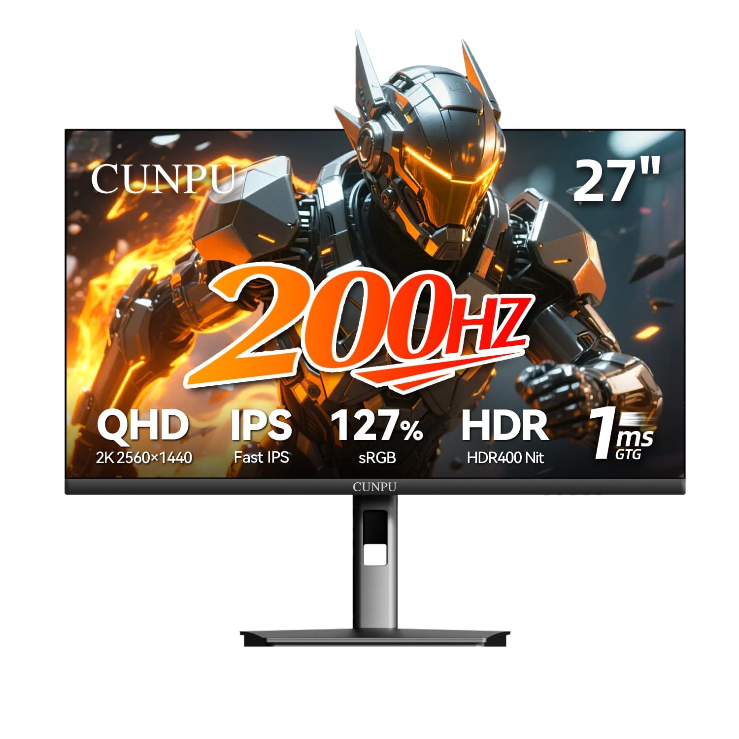 CUNPU 24 Inch 1080P 200Hz Gaming Monitor, FHD Fast IPS Panel, 124% sRGB 1ms HDR Zero-Frame Computer Monitor, Built-in Speaker, HDMI 2.1, DisplayPort 1.4, FreeSync & G-Sync, Tilt, VESA, Eye Care