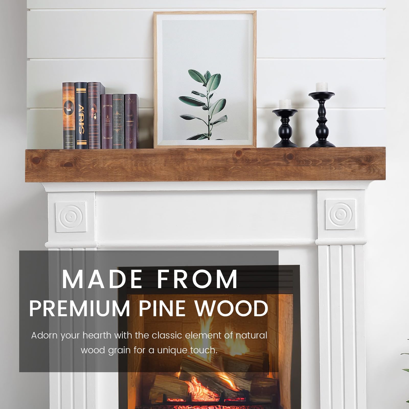 G GOOD GAIN Fireplace Mantel 54inch - Handmade Rustic Wood Mantel for Over Fireplace | Wall Mounted Floating Mantle Shelves for Living Room Decor(Chocolate, 54Lx5Hx8D)