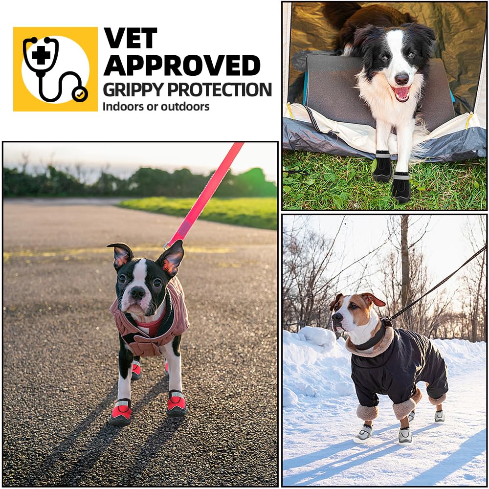 Hcpet Dog Boots, Dog Shoes for Large Dogs, Medium Dog Boots & Paw Protectors, Anti-Slip Dog Booties for Hot Pavement Winter Snow Hiking with Reflective Straps Black Size 1