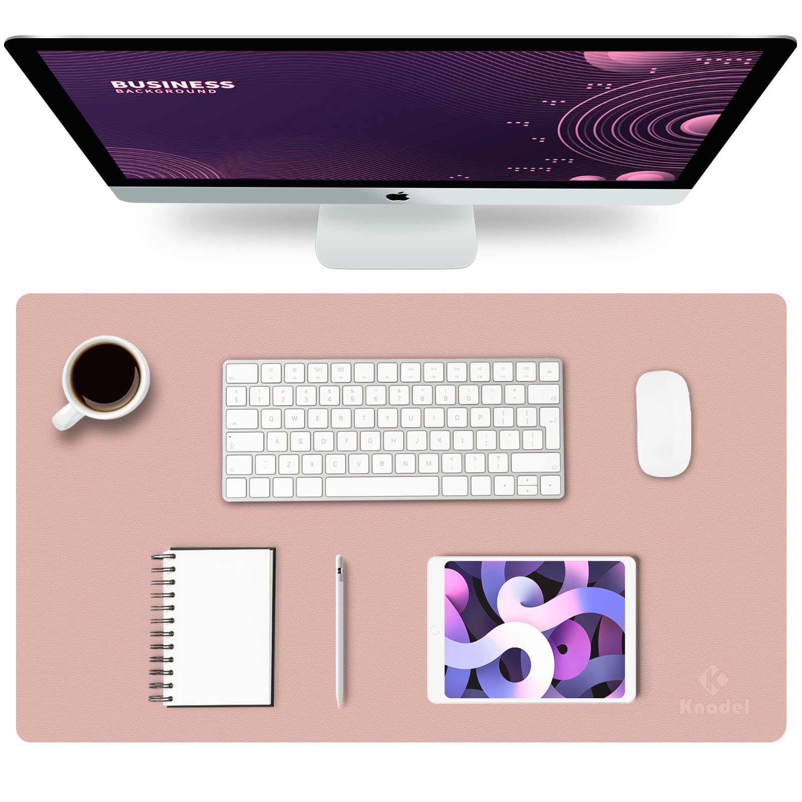K KNODEL Small Office Leather Desk Mat, Mouse and Keyboard Pad, Computer and Laptop Mat, Desktop Protector and Cover, Writing Pad and Blotter (23.6"x13.8", Black)