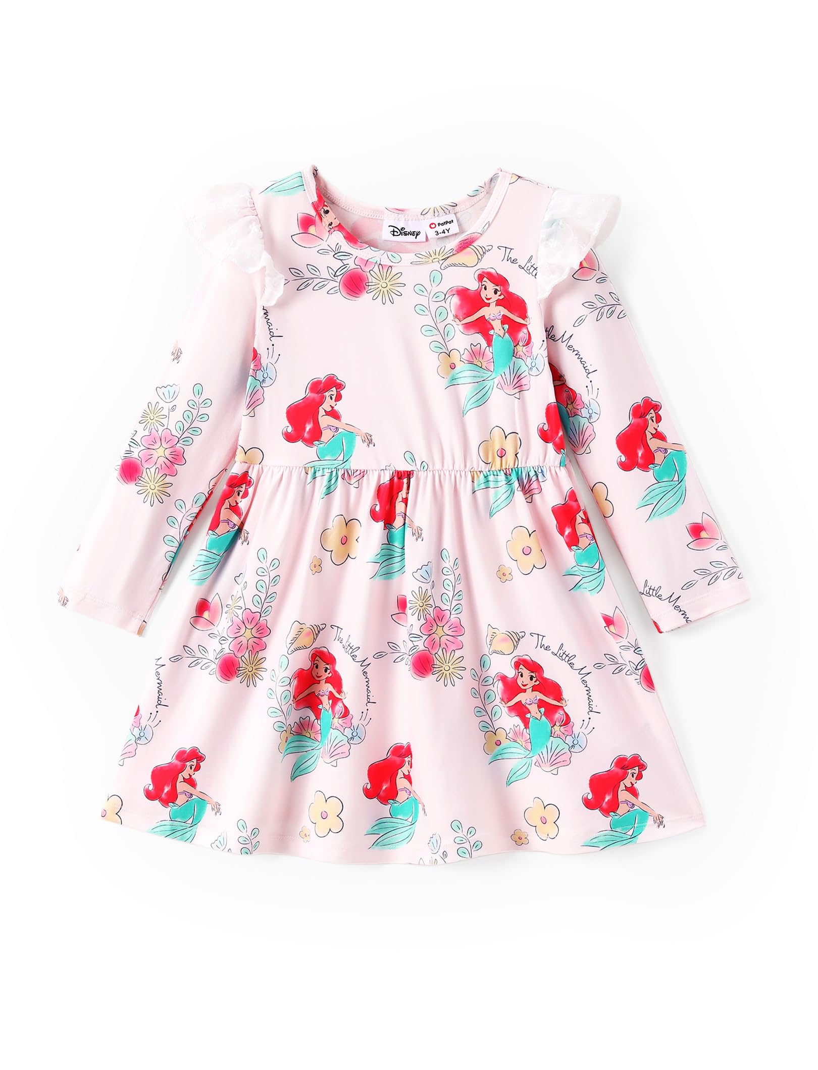 Disney Princess Frozen Elsa Minnie Mickey Stitch Ruffle Sleeve Dress A Line Long Sleeve Kids Clothes Baby to Toddler