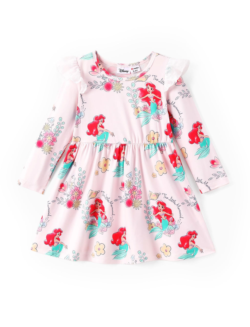 Disney Princess Frozen Elsa Minnie Mickey Stitch Ruffle Sleeve Dress A Line Long Sleeve Kids Clothes Baby to Toddler