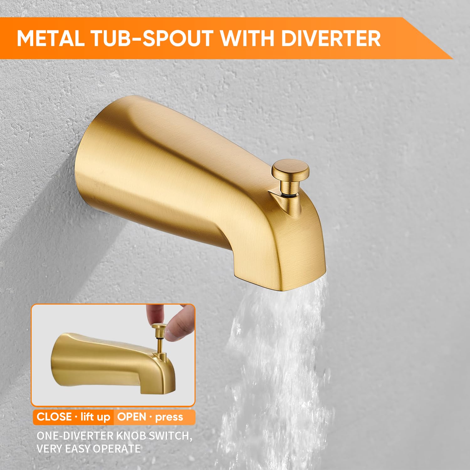 Gold Brushed Tub Shower Faucet Set With 8" Shower Head & Spout