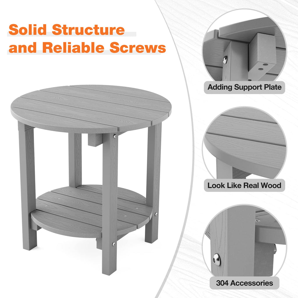YEFU Adirondack Side Table, 18" Double Outdoor Side Table, Poly Lumber end Table, Weather Resistant for Indoor, Patio, Pool, Porch, Backyard-Black